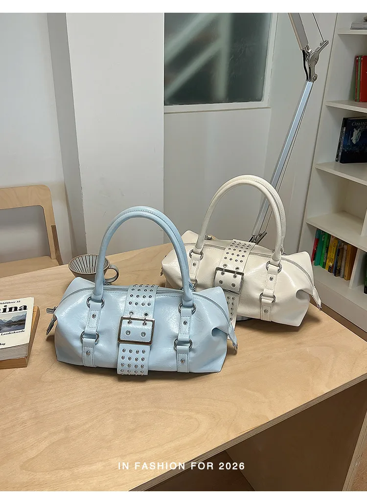 Women’s PU Leather Crossbody Bag in Pillow Shape with Rivet Detail, Single Shoulder Strap, Perfect for Summer
