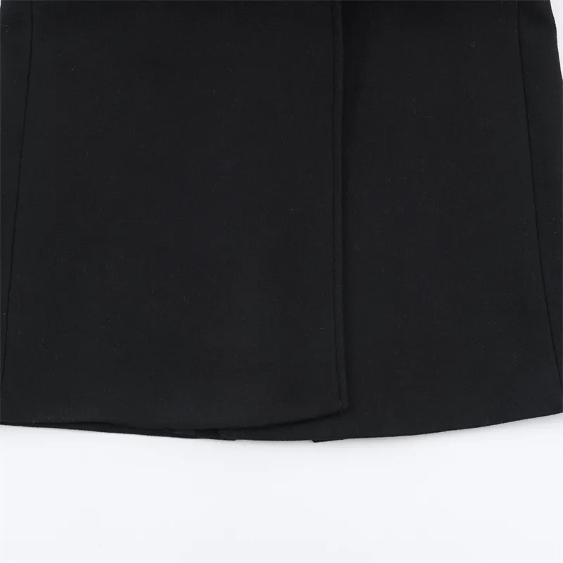Elegant Woolen Coat for Women with Tie Placket, Polyester Fabric, Belt Detail, Lapel Collar, and Long Sleeves