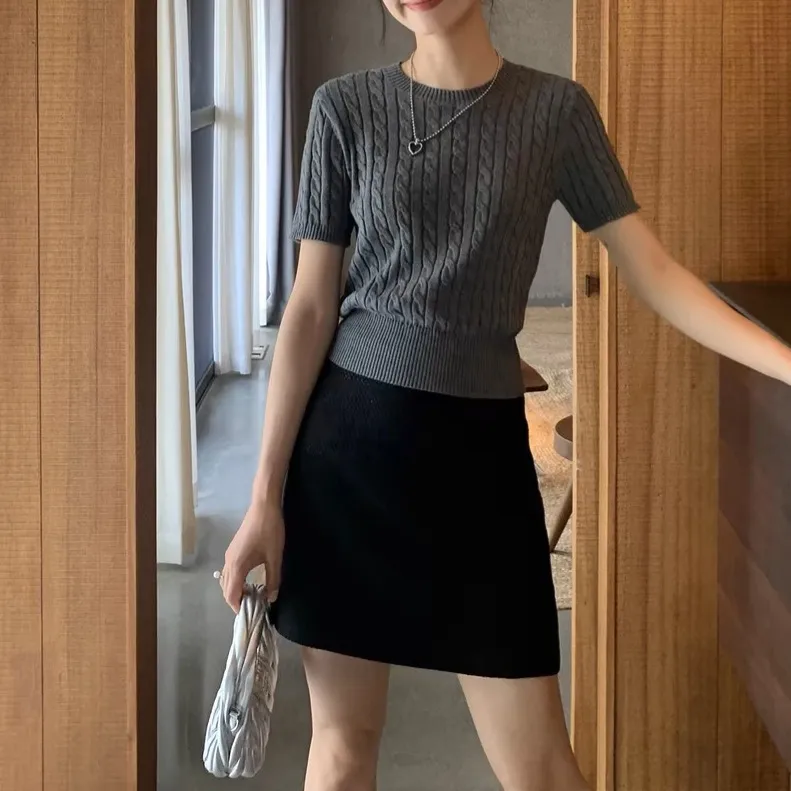 Vintage Style Slim Fit Short PVC Sweater for Women