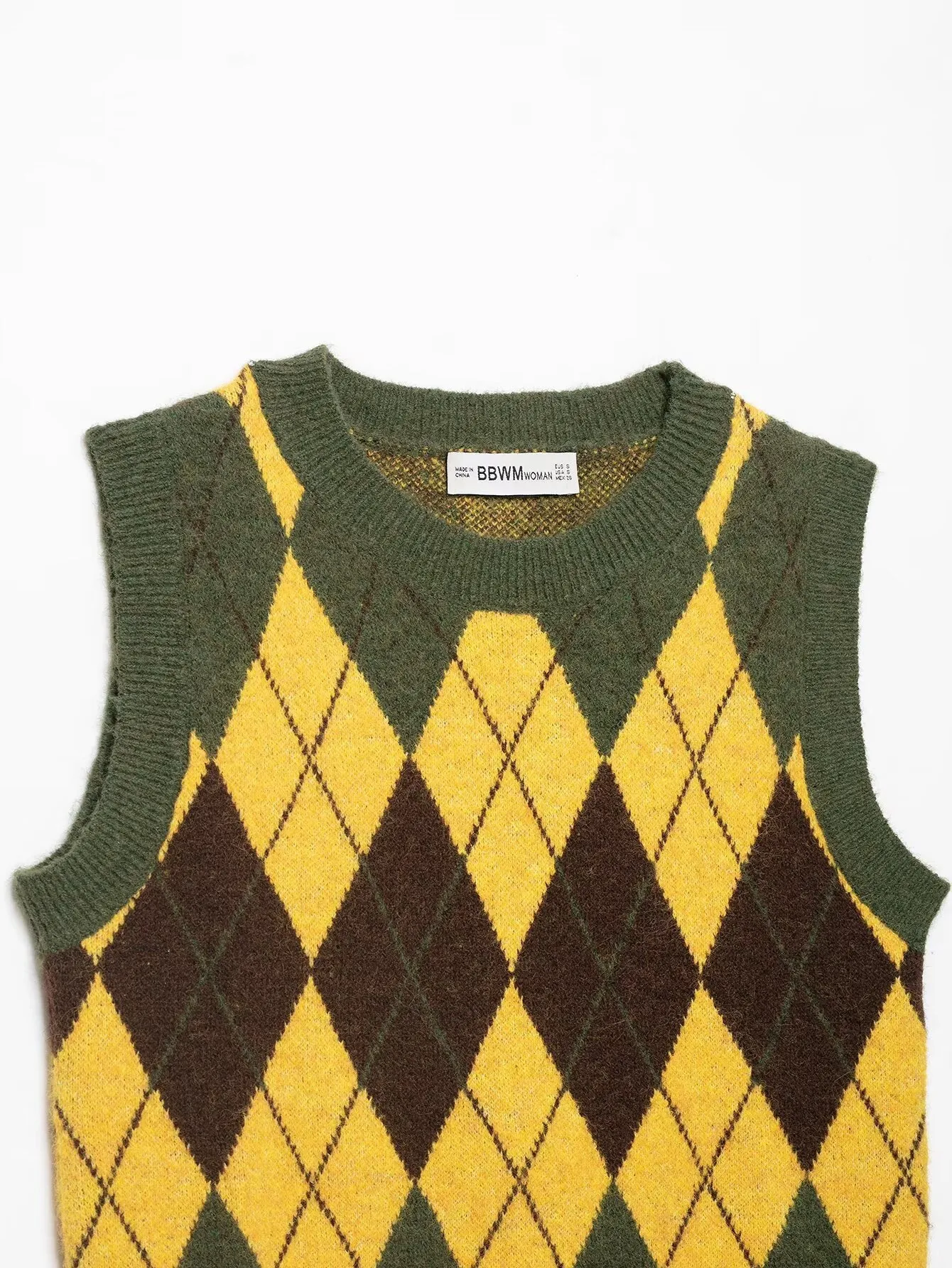 Women's Argyle Sleeveless Pullover Vest with Round Neck in Polyester, Perfect for Autumn