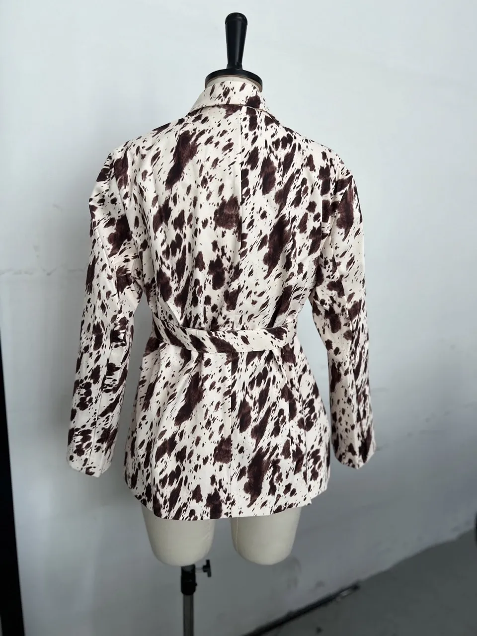 Leopard Print Loose Fit Women's Blazer Long Sleeve Polyester Casual Business Outerwear