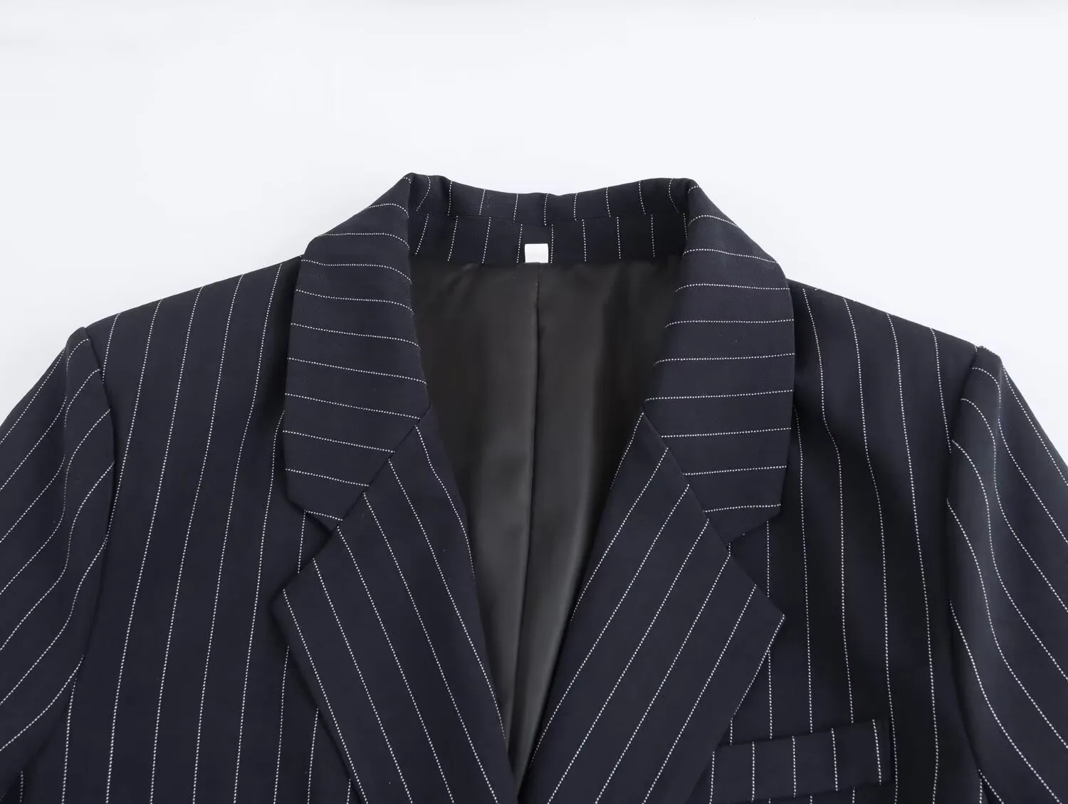 Stripe Boyfriend Long Sleeve Polyester Blazer with Double Breasted Closure and Pocket Detail