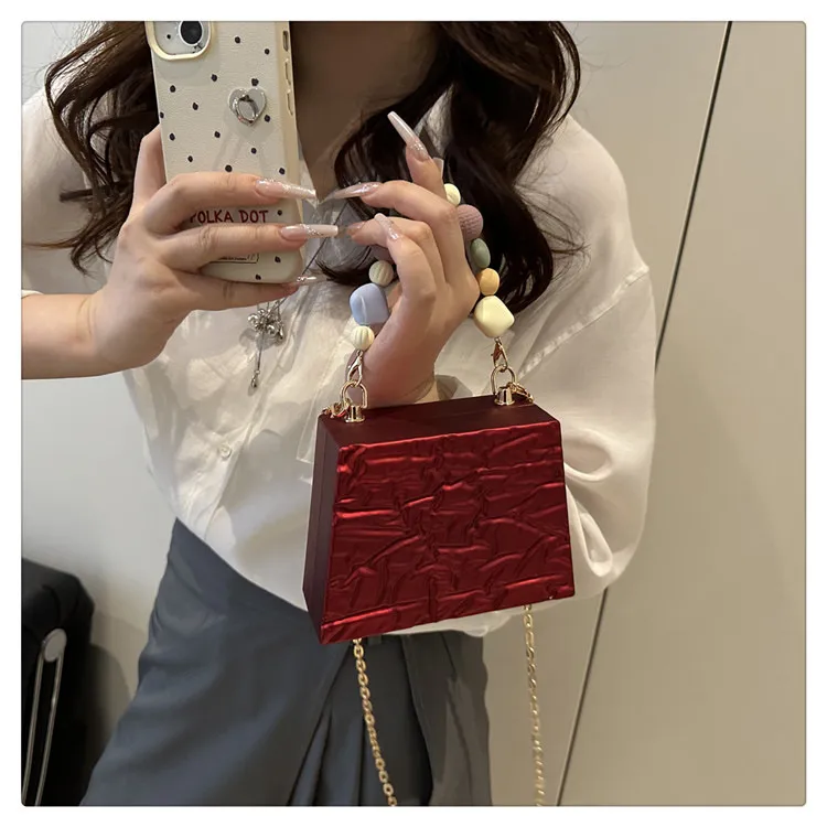 Square PVC Evening Bag with Chain Strap, Stylish and Elegant Accessory for Special Occasions