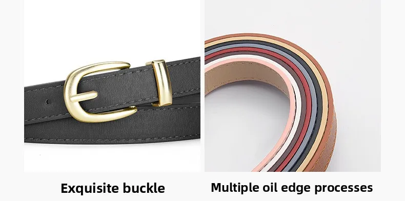 Women's Simple Modern PU Leather Belt with Alloy Buckle in Black Beige Pink Gold Coffee