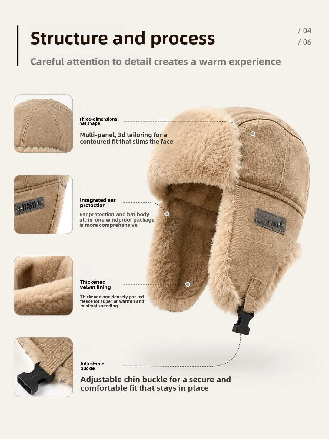 Unisex Retro Solid Color Brimless Trapper Hat in Warm Polyester with Sewing Craftsmanship