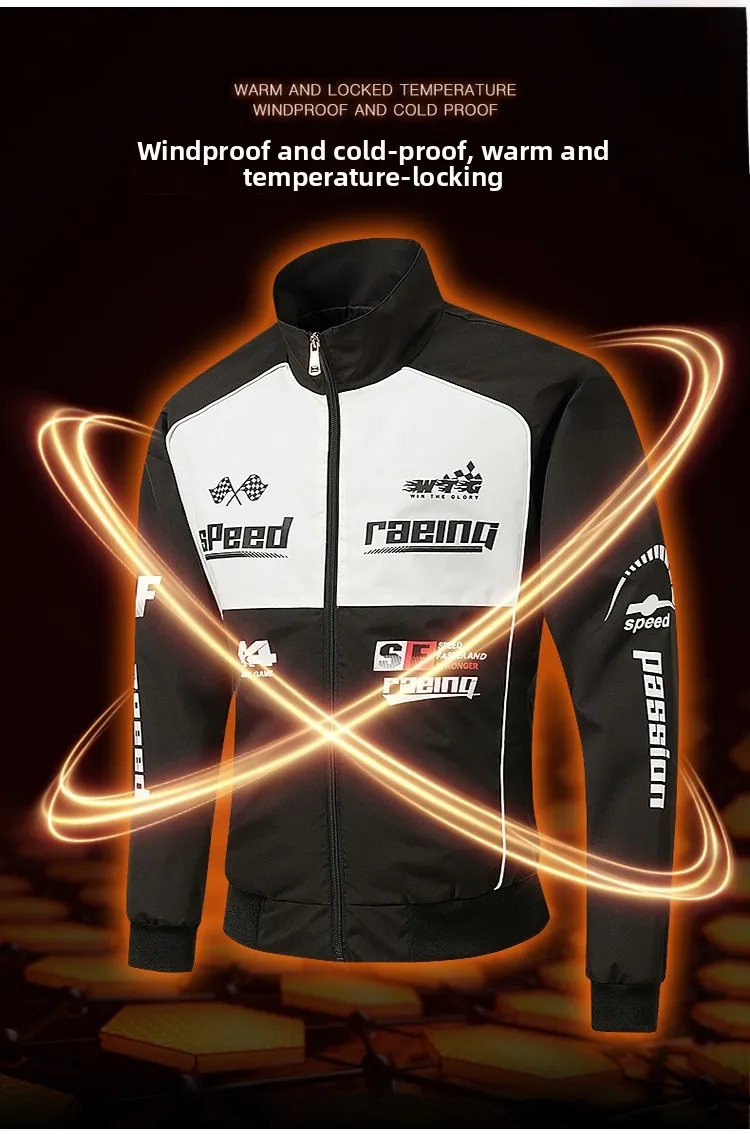 Men's Printed Polyester Jacket with Zipper Placket in Dyed Black Outerwear