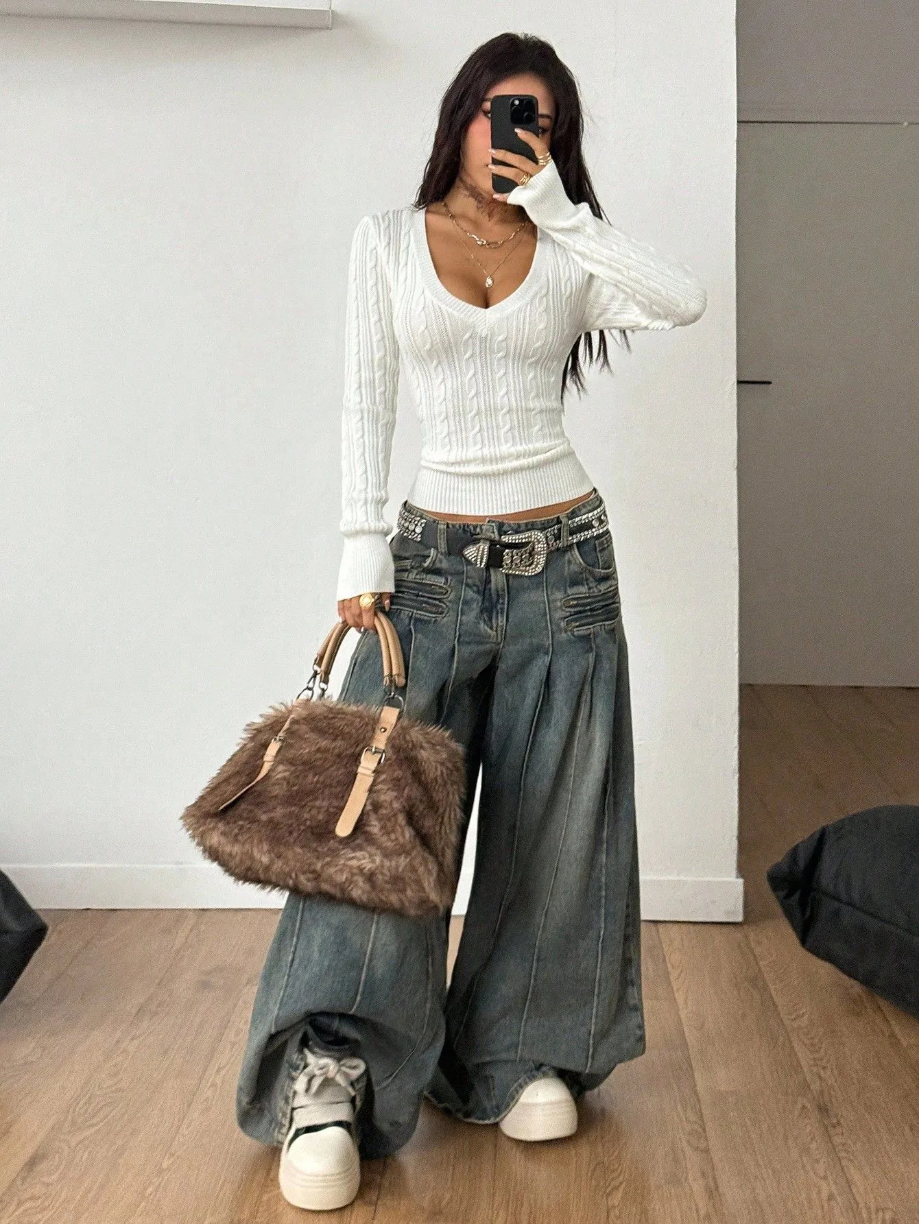 Solid Color Streetwear Sweater with Long Sleeves, Knitted Craft, Pullover Style in Polyester Fabric