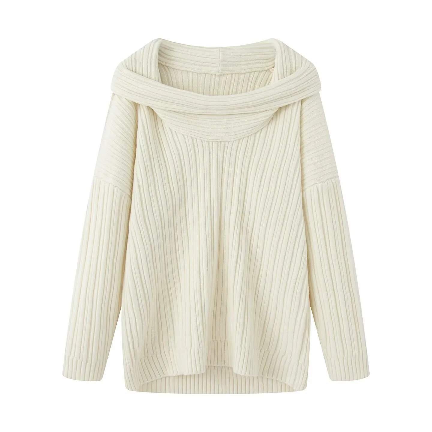 Women's Solid Color Loose Fit Boat Neck Long Sleeve Polyester Sweater
