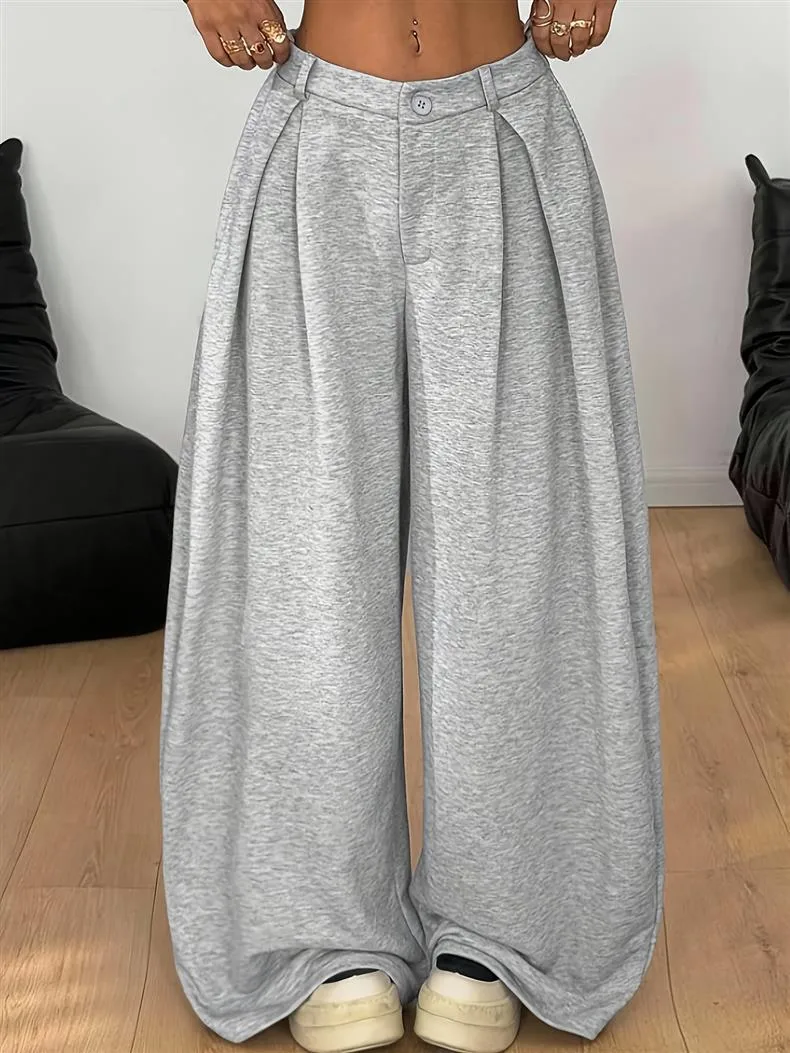 Solid Color Casual Full Length Pants for Casual Wear, Made of Polyester with Patchwork Detailing