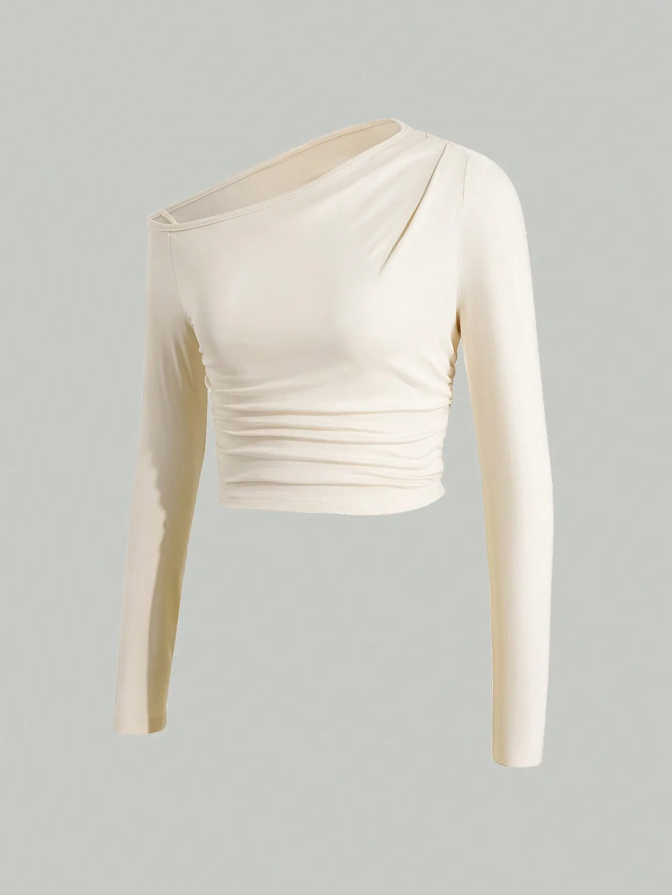 Sexy Solid Color Long Sleeve Polyester T-Shirt for Women Featuring Knitted Craft and Pullover Design