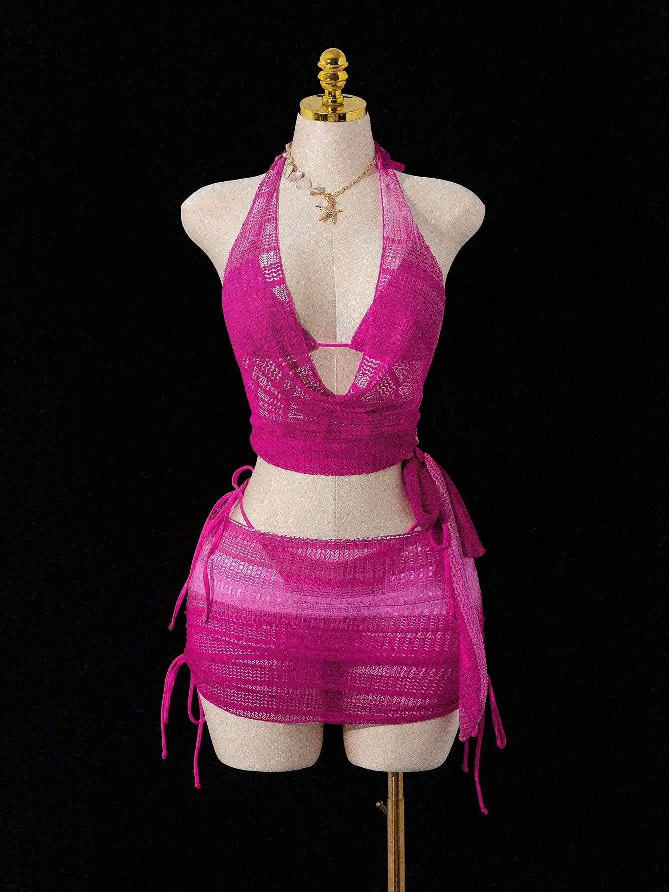 Ombre Women Split Swimsuit with Halter Neck Featuring Straps, Made of Polyester Fabric
