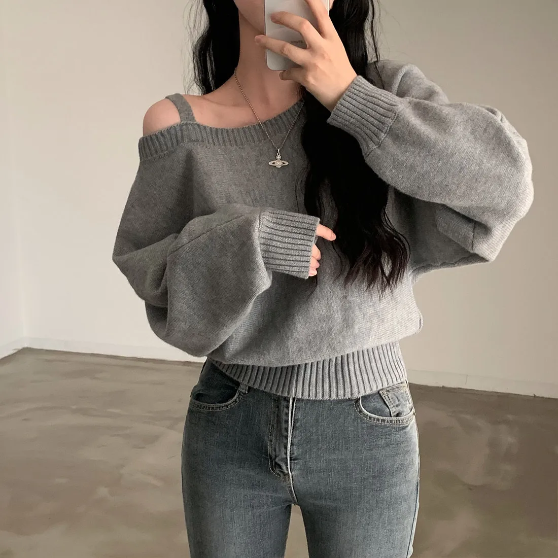 Vintage Style Solid Color Long Sleeve Pullover Knitted Polyester Women's Sweater
