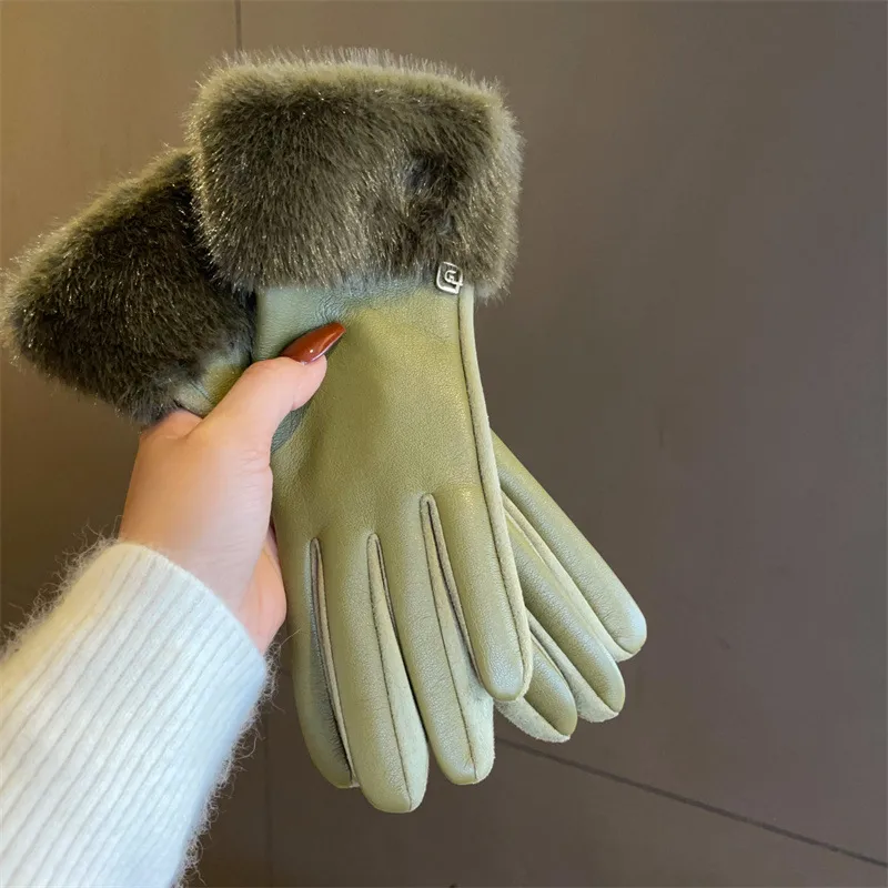 Luxury Suede Winter Gloves with Fox Fur and Fleece Lining for Unisex Cold Weather Cycling