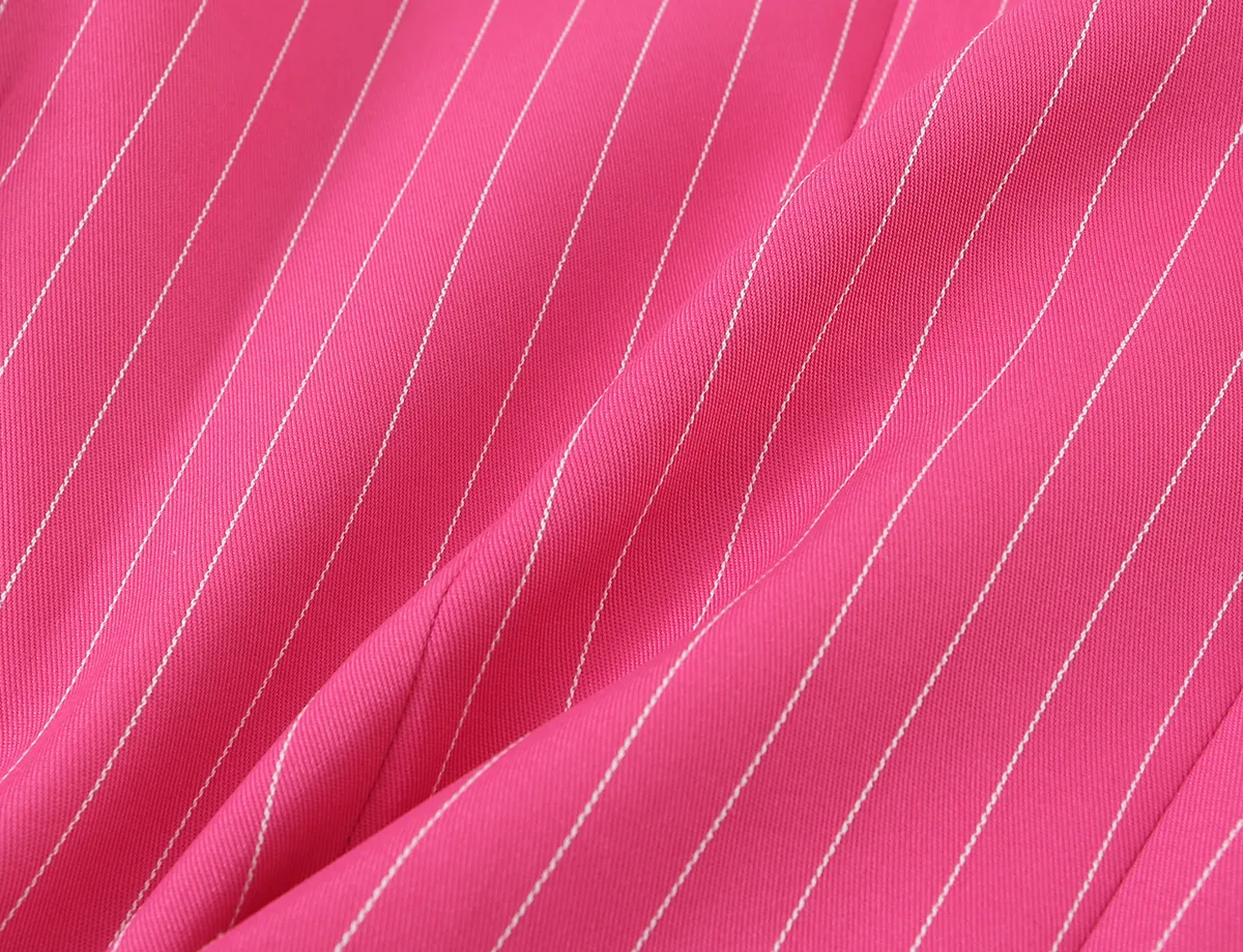 Stripe Long Sleeve Streetwear Polyester Blazer with Button Craft and Lapel Collar
