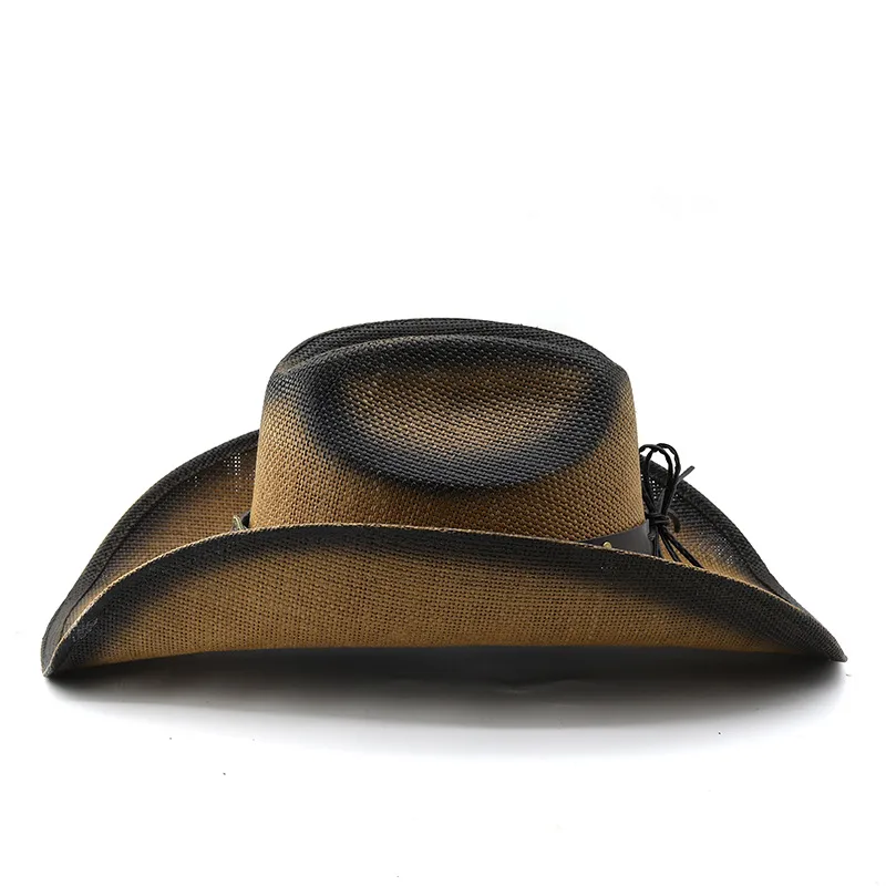 Unisex Cowboy Style Cattle Straw Hat with Flat Brim, Breathable Design in Polyester Material