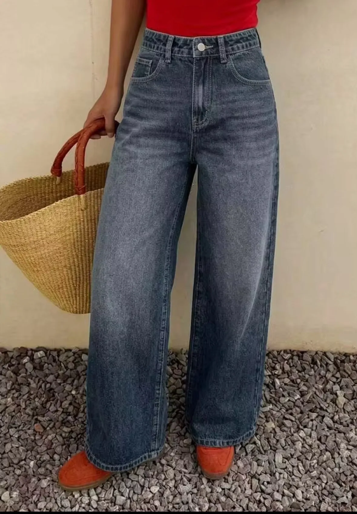Streetwear Wide Leg Full Length Pants for Women in Denim Cotton, Inelastic, Perfect for Autumn Street Style