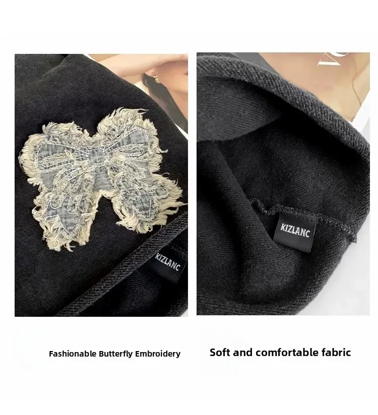 Retro Butterfly Breathable Brimless Beanie Hat for Women in Polyester with Appliques
