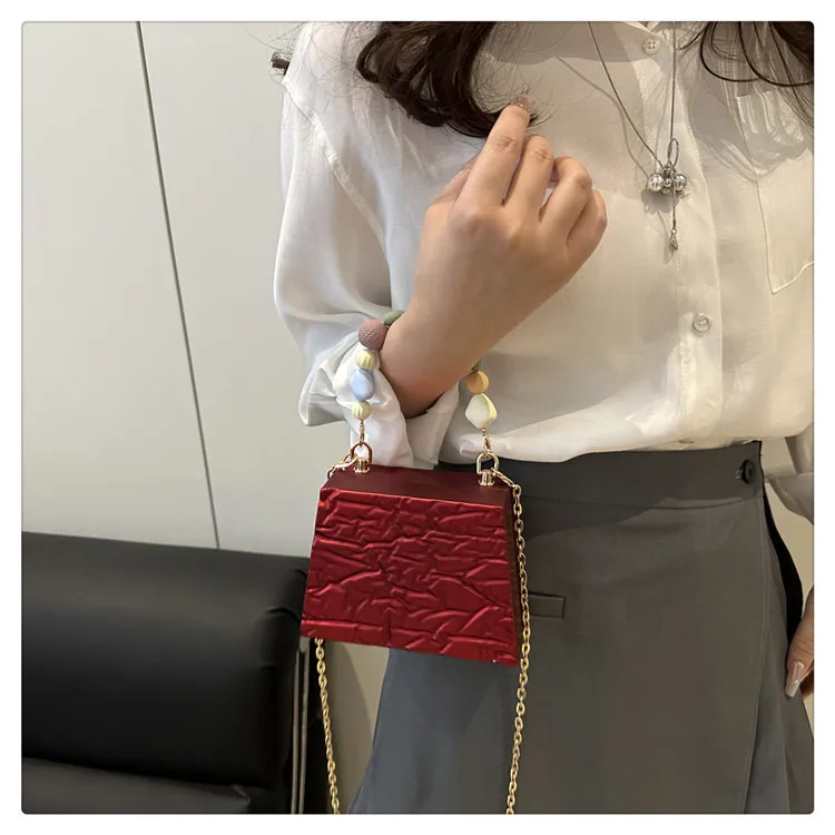 Square PVC Evening Bag with Chain Strap, Stylish and Elegant Accessory for Special Occasions