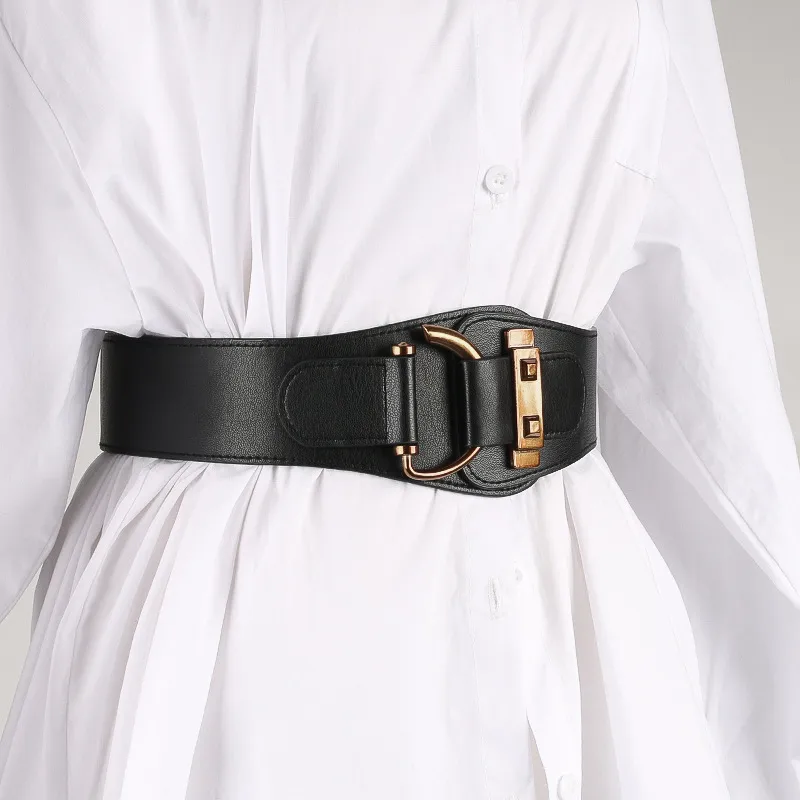 Wide Elastic Waist Belt with D-Ring Buckle for Women