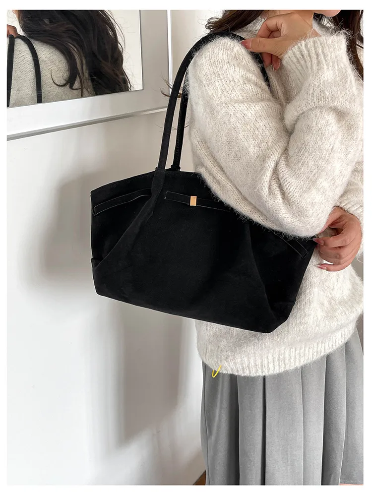 Women’s PU Leather Square Tote Bag with Sewing Thread Detail, Featuring Folds Design, Ideal for Autumn