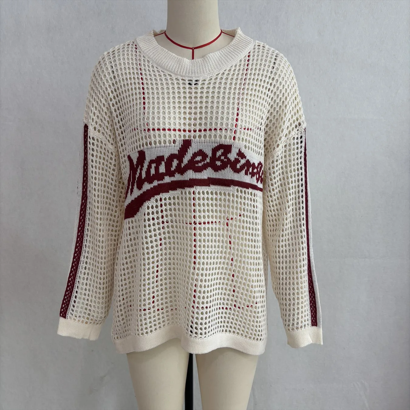 Casual Long Sleeve Polyester Sweater with Hollow Out Craft and Pullover Design