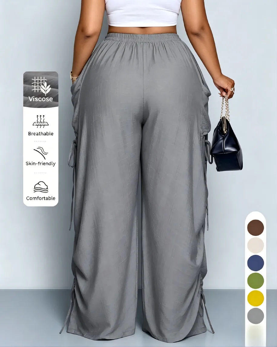 Solid Color Casual Full Length Harem Pants in Cotton and Linen Fabric with Pocket, Featuring Stretchy Comfort