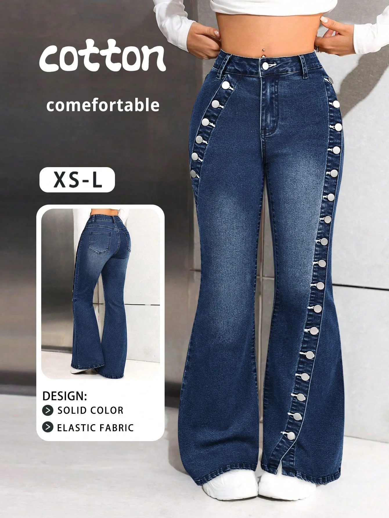 Slim Fit Full Length Women's Jeans in Denim Cotton Fabric with Washed Craftsmanship, Micro-Elastic for Summer