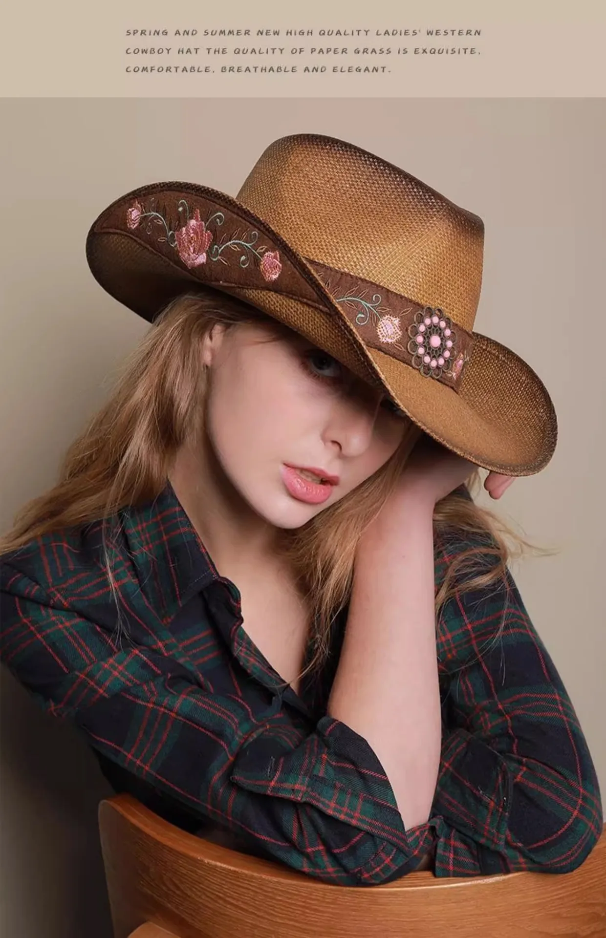 Ethnic Style Straw Hat with Wide Brim for UV Protection, Brown Color, Featuring Braid Craftsmanship