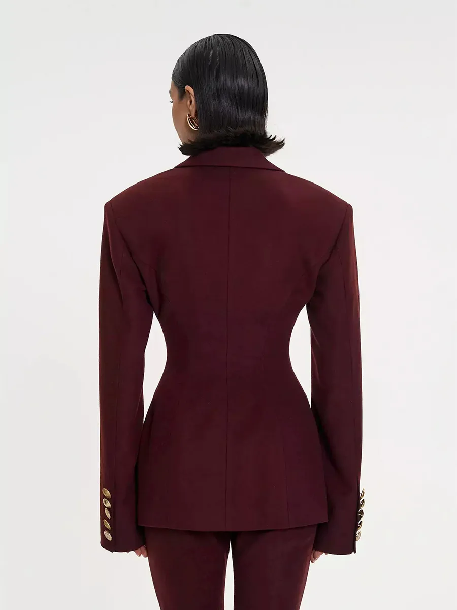 Elegant Solid Color Long Sleeve Polyester Blazer with V Neck and Single Breasted Closure