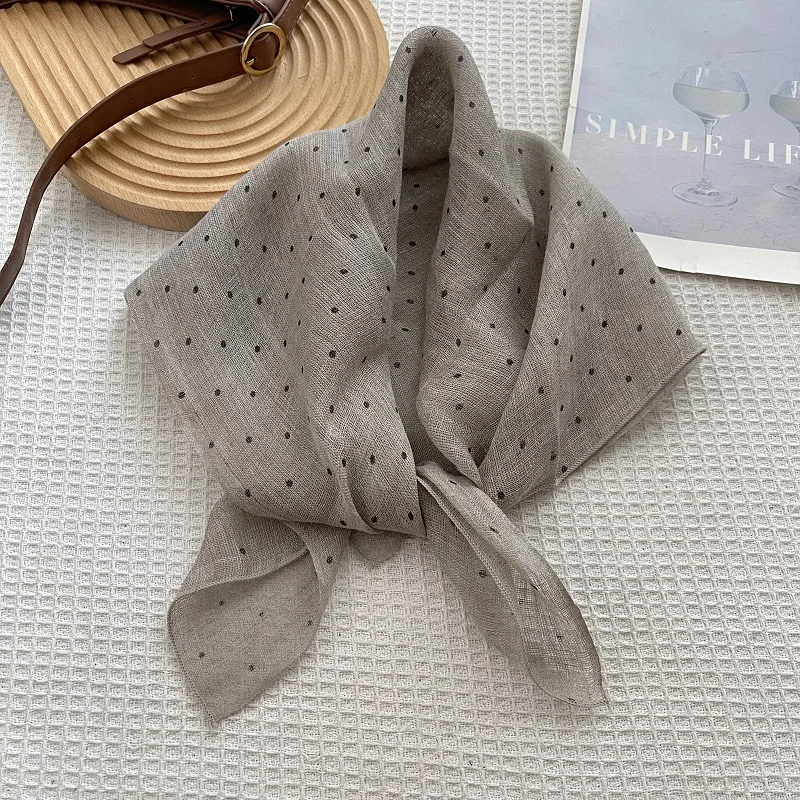Retro Linen Bandanas with Lines Pattern in Coffer Color, Perfect for Spring, Stylish Silk Scarf Accessory
