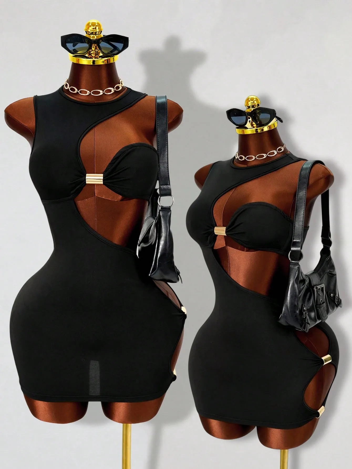 Sexy Solid Color Sleeveless Bodycon Dress with Oblique Collar in Polyester, Above Knee Length