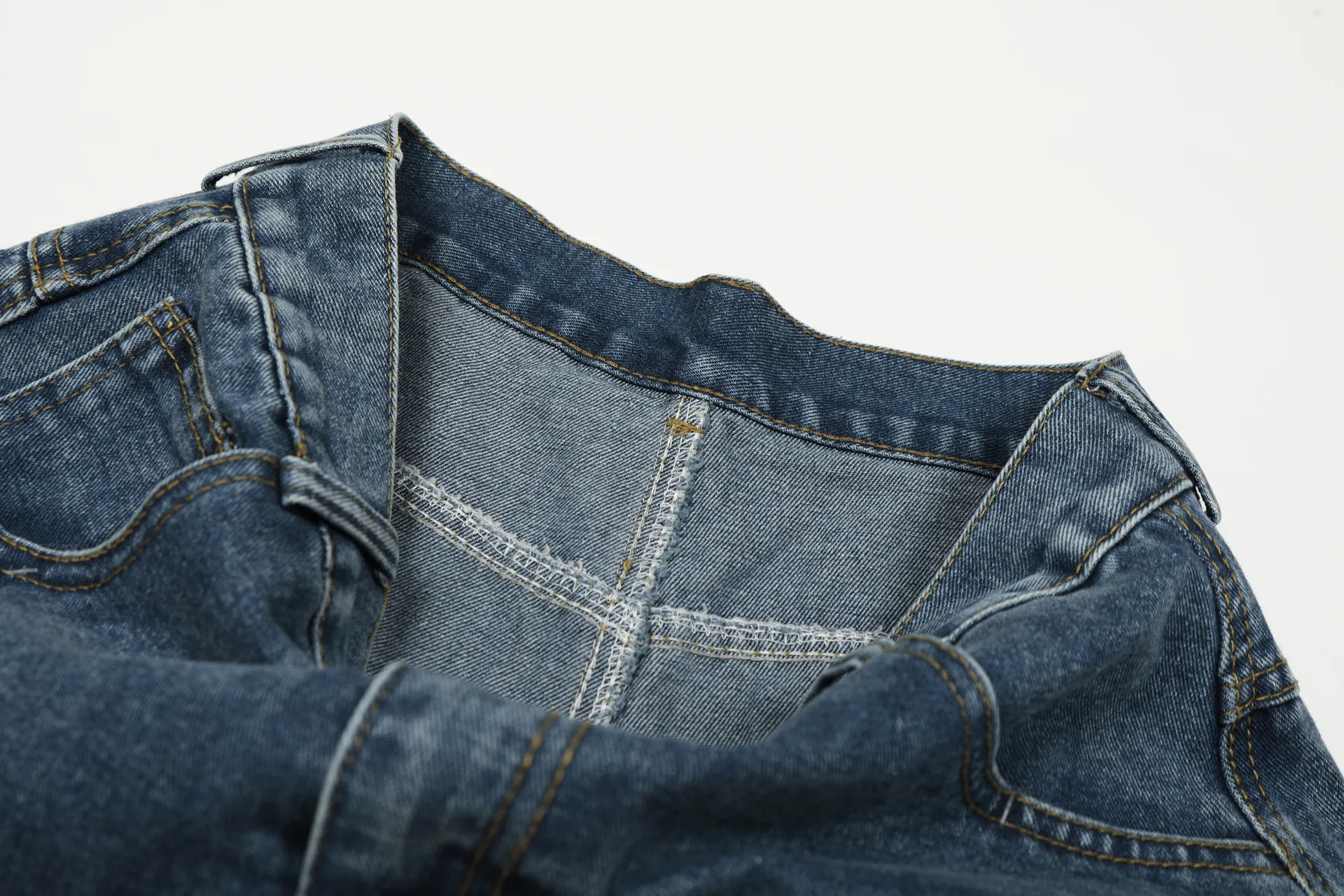 Plaid Full Length Denim Cotton Jeans for Women in Streetwear Style with Embroidery, Inelastic Fabric