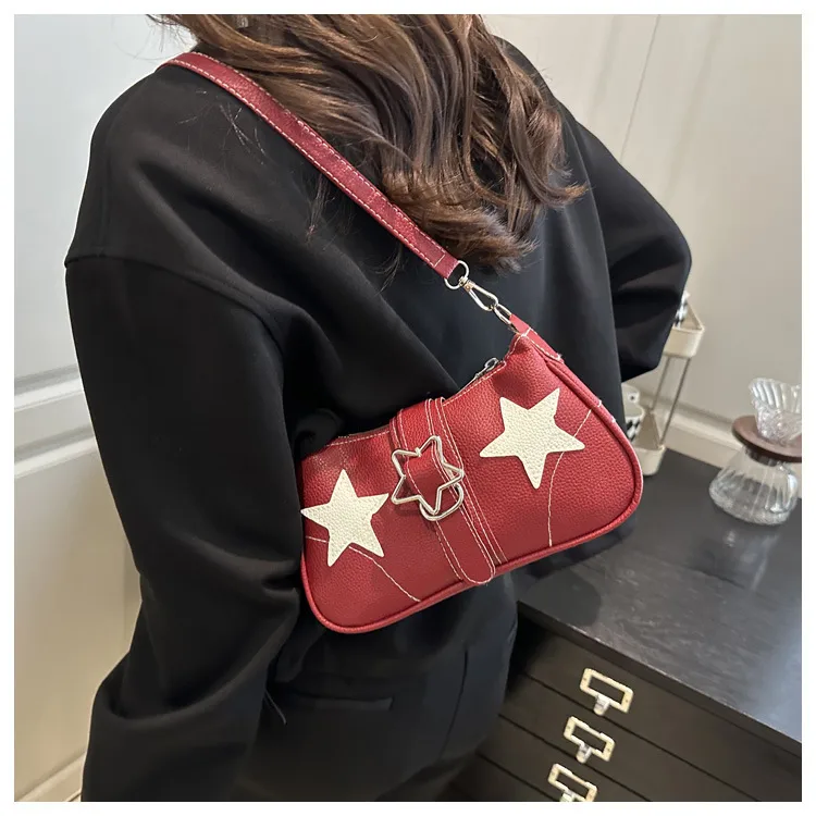 Square PU Underarm Bag for Women with Sewing Thread Detail and Single Shoulder Strap