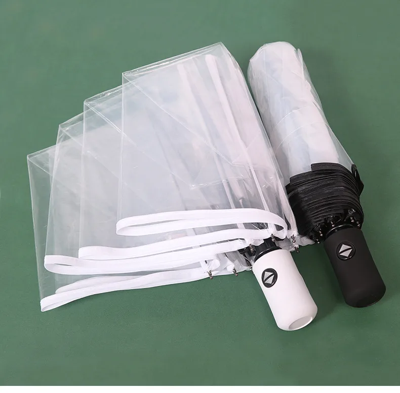 Umbrella transparent umbrella folding umbrella full-automatic transparent three-fold umbrella can print advertising logo advertising umbrella manufacturers supply