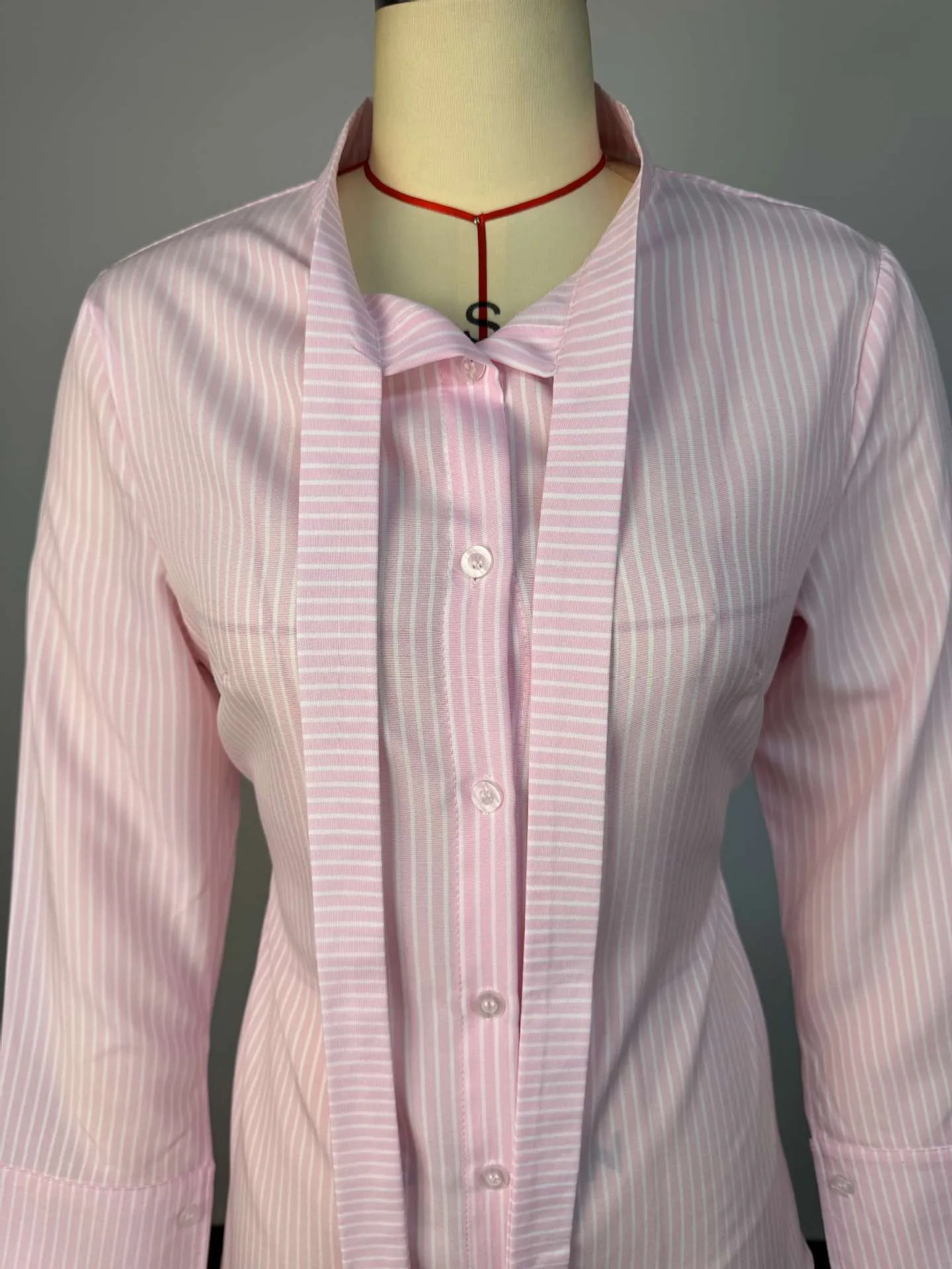 Sexy Stripe Long Sleeve Polyester Shirt for Women with Single Breasted Closure and Lapel Collar