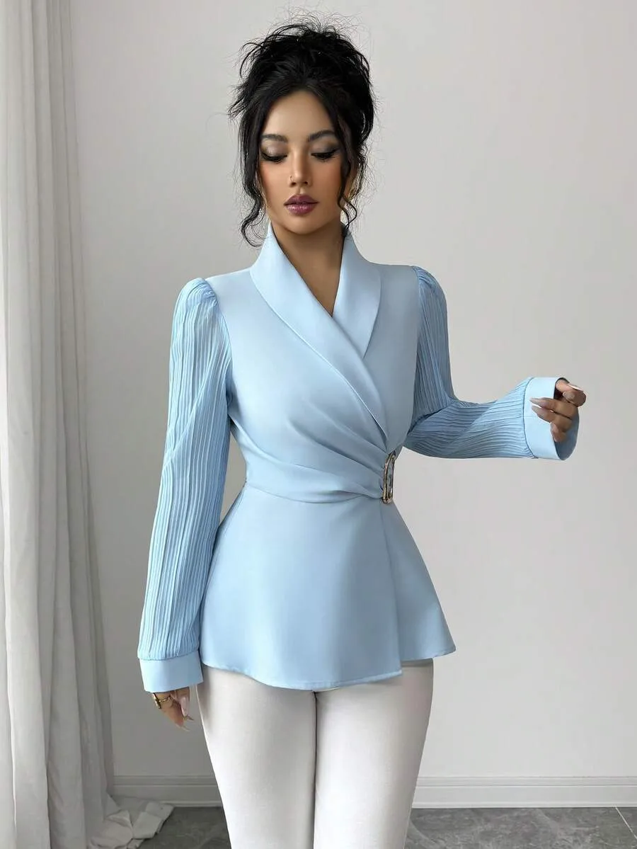Elegant Solid Color Polyester Blazer with Long Sleeves, Metal Craft, and Single Breasted Design