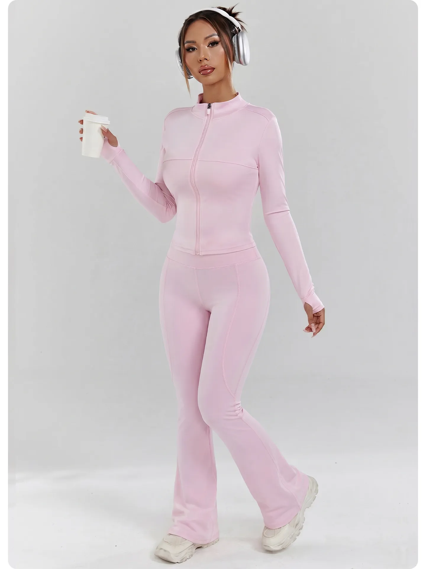 Full Length Yoga Jumpsuit for Women in Polyester Fabric with Side Pockets, Featuring Micro-Elastic Fit for Spring