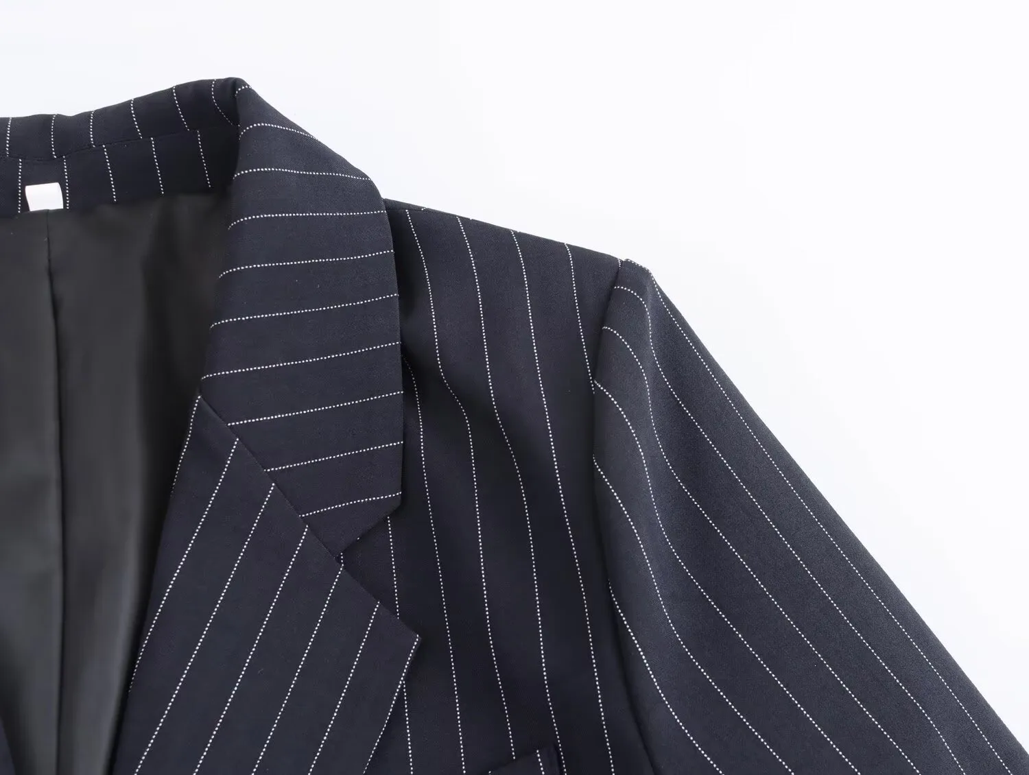 Stripe Boyfriend Long Sleeve Polyester Blazer with Double Breasted Closure and Pocket Detail