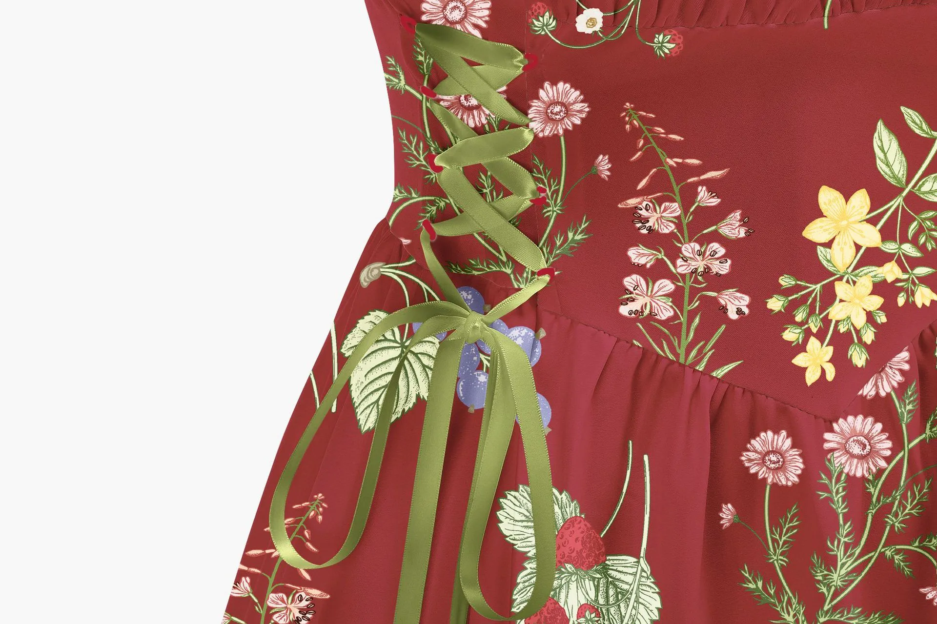 Ditsy Floral Vintage Style Sleeveless Swing Dress with Strap Neckline in Polyester Midi Dress