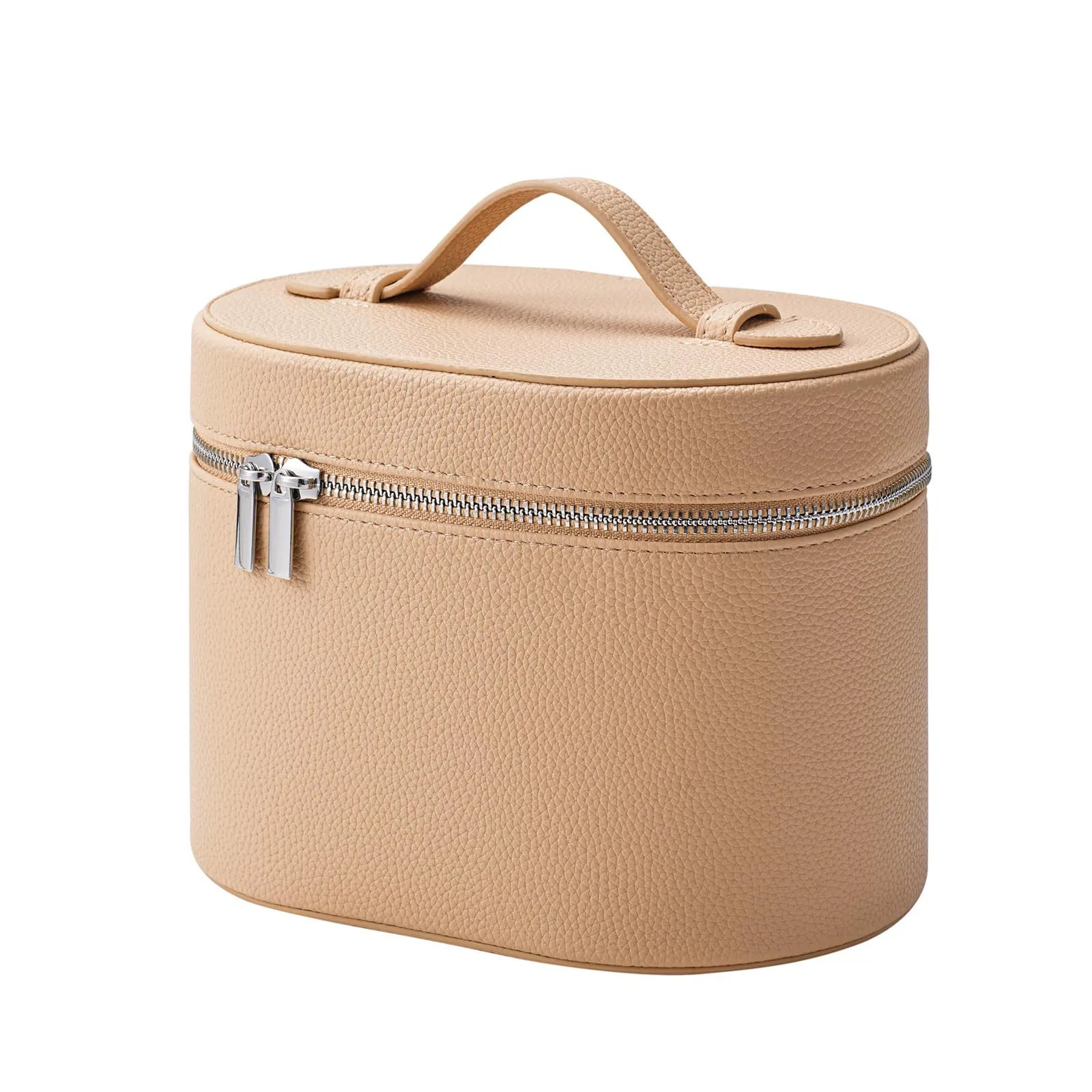 Solid Color PU Leather Cosmetic Bag for Women with Top Handle, Waterproof Design