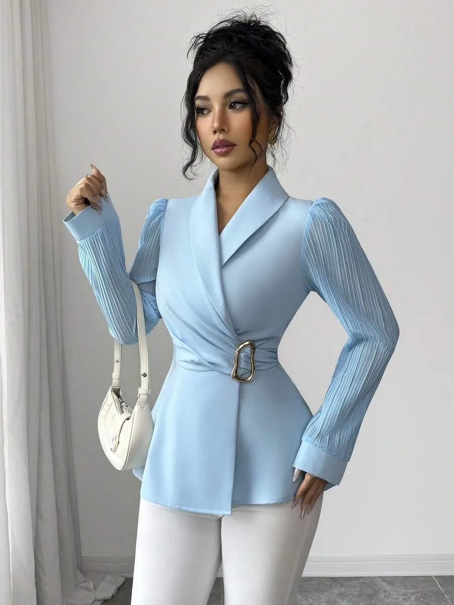 Elegant Solid Color Polyester Blazer with Long Sleeves, Metal Craft, and Single Breasted Design
