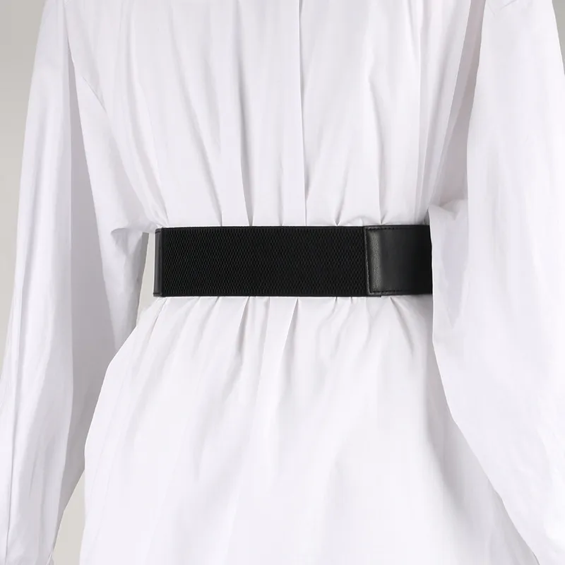 Wide Elastic Waist Belt with D-Ring Buckle for Women