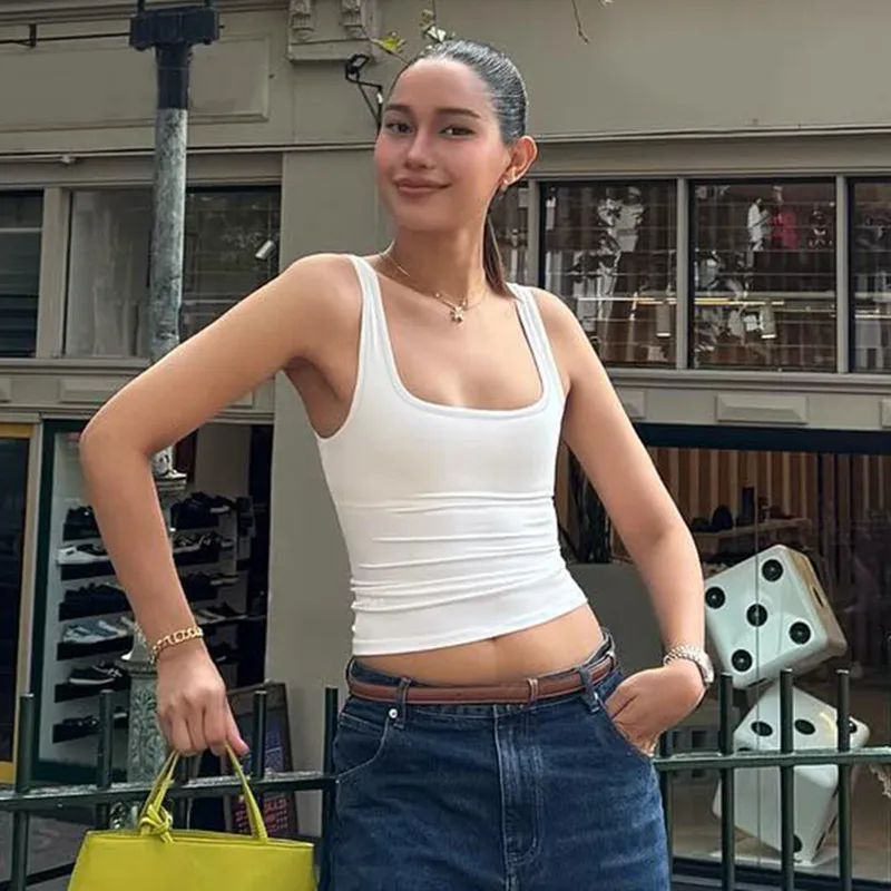 Sexy Solid Color Polyester Vest with Strap Neck, Summer Small Vest Top
