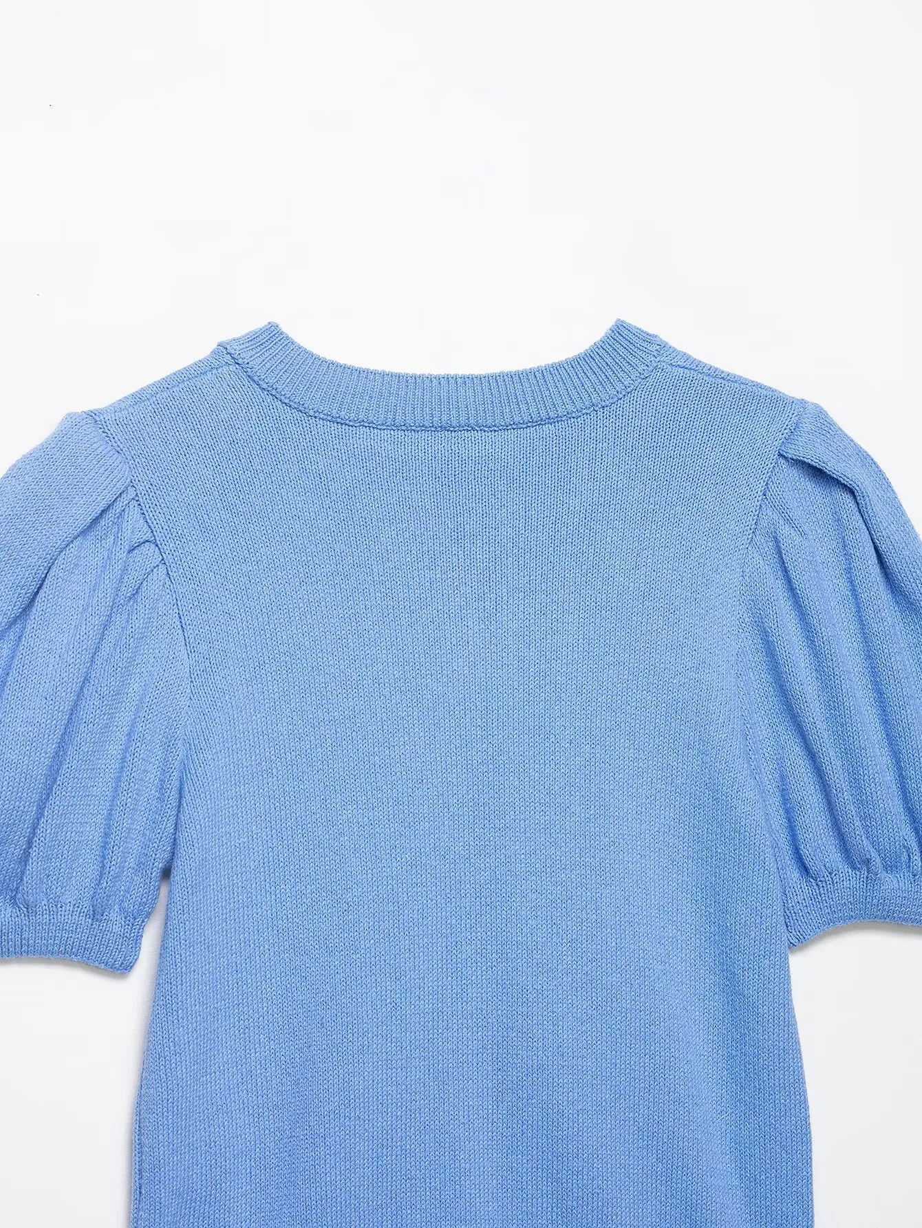 Solid Color Casual Short Sleeve Cardigan for Women in Rib-Knit Polyester Fabric