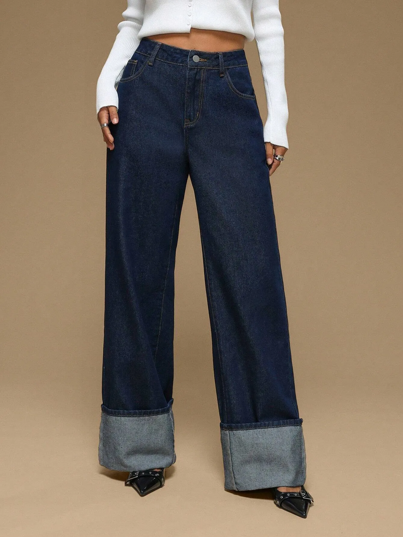 Solid Color Full Length Jeans for Women in Denim Cotton with Regular Fit, Inelastic Design, Suitable for Autumn