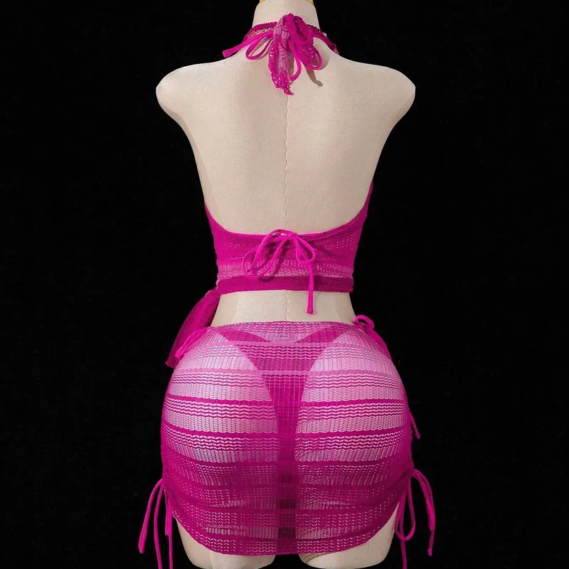 Ombre Women Split Swimsuit with Halter Neck Featuring Straps, Made of Polyester Fabric
