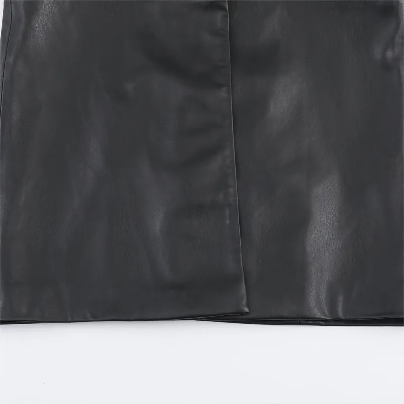 Elegant Women's Leather Jacket Coat with Tie Placket and Pocket, Featuring PU Fabric and Lapel Collar