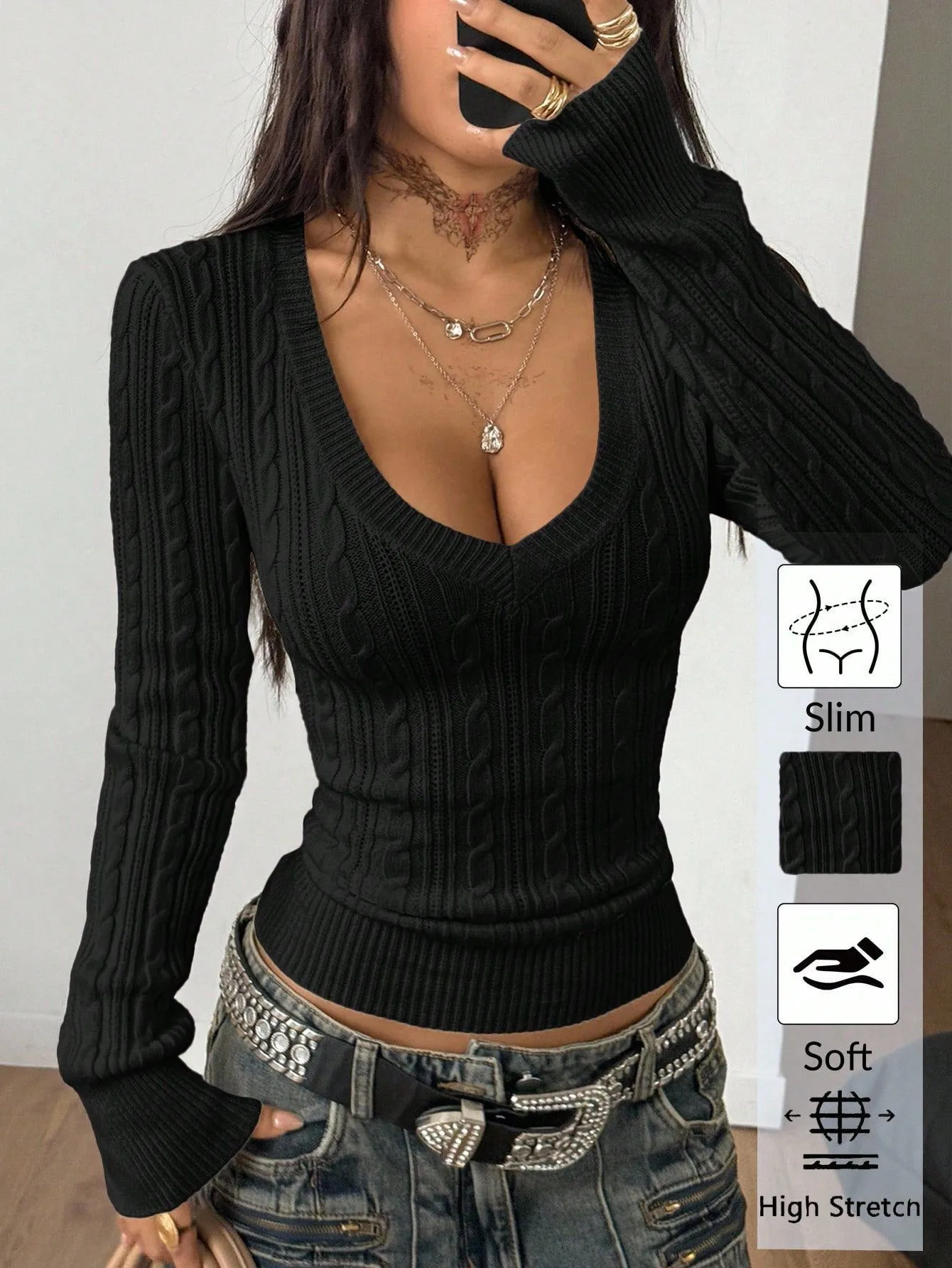 Solid Color Streetwear Sweater with Long Sleeves, Knitted Craft, Pullover Style in Polyester Fabric