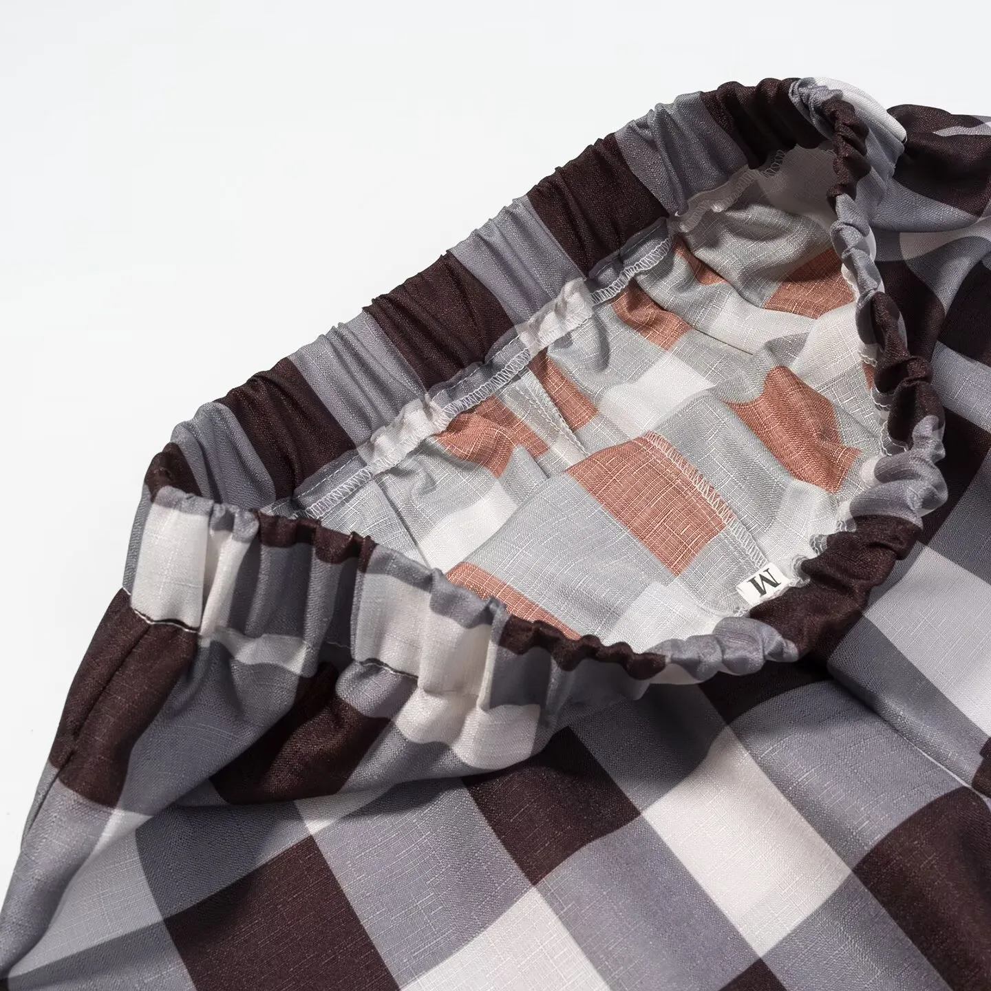 Plaid Wide Leg Full Length Casual Pants in Polyester with Contrast Collar for Streetwear