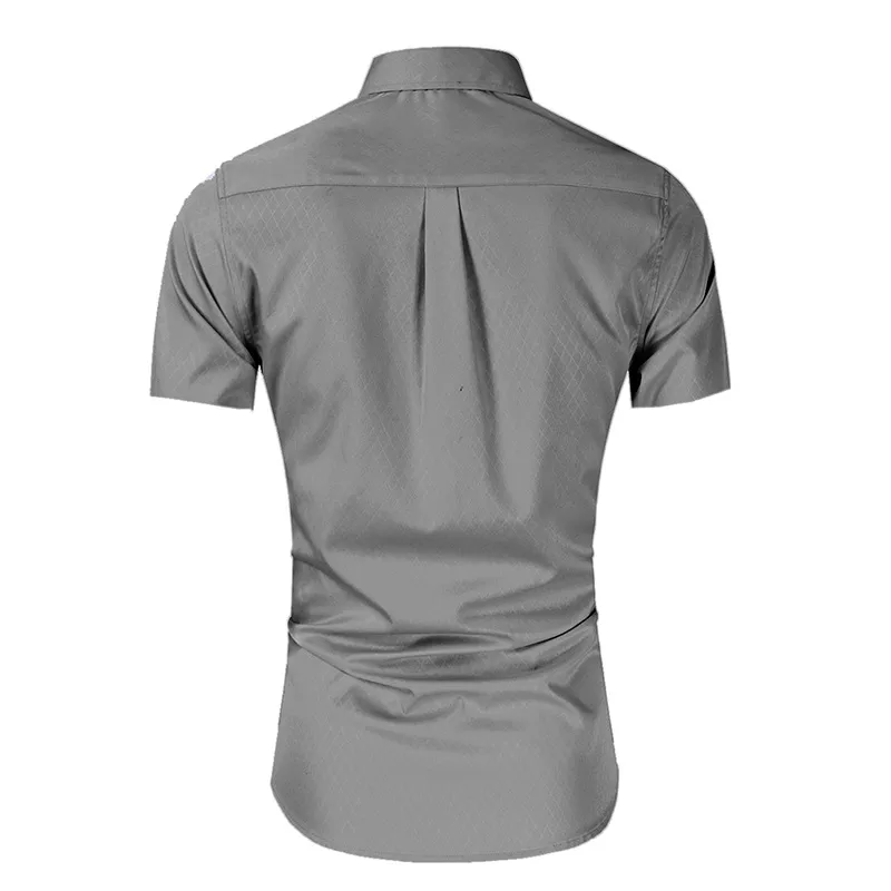 Plaid Business Short Sleeve Men's Shirt in Polyester Fabric with Lapel Collar and Placket